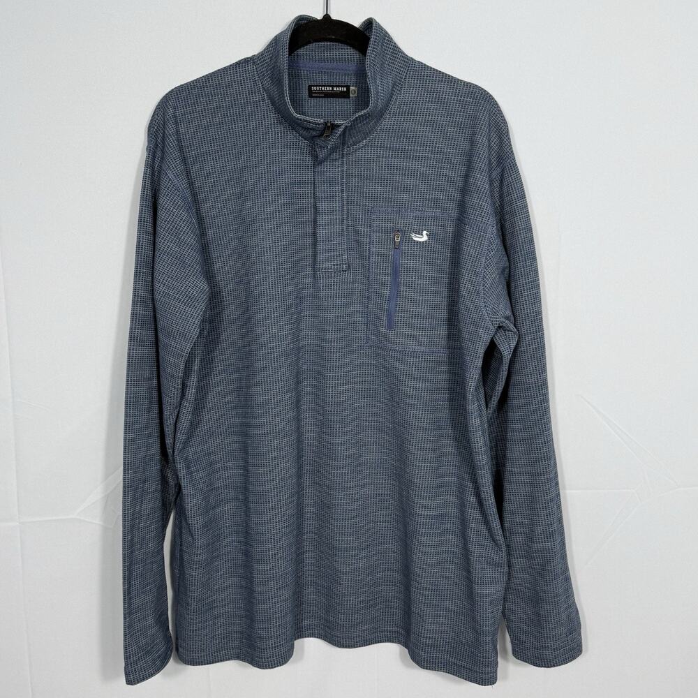 Southern Marsh‎ Pullover Mens L Gray 1/4 Zip Waffle Grid Fleece Hiking Fieldtec